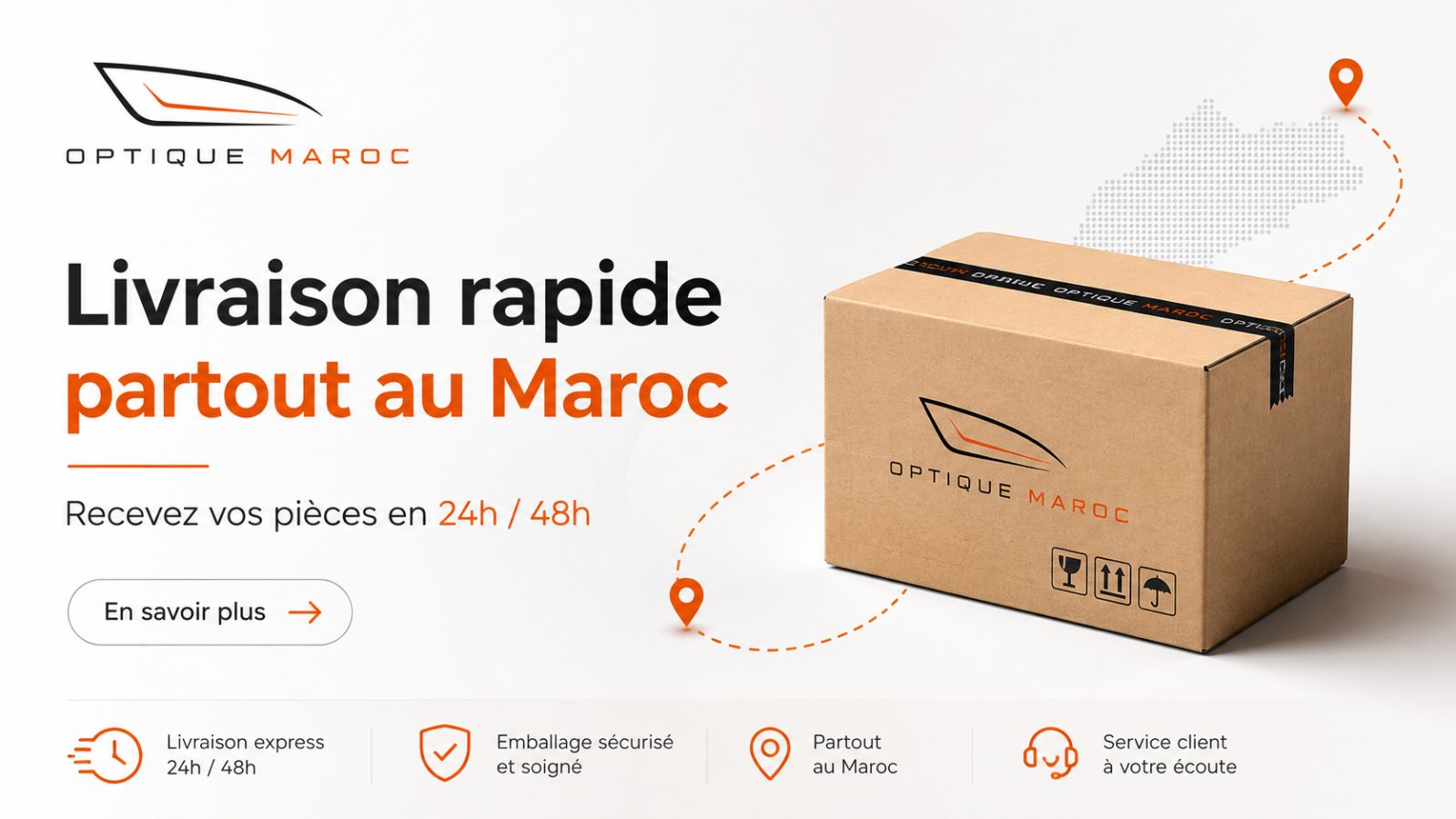Livraison rapide partout au Maroc — recevez vos pièces d'éclairage auto en 24h/48h